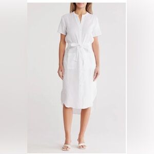 James Perse Elongated Tie Waist White Linen Midi Shirt Dress Size 2 NWT
